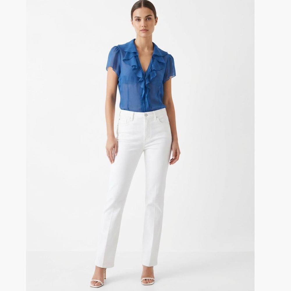 BCBGMaxAzria Silk Blue Ruffle Blouse - Picture 2 of 9